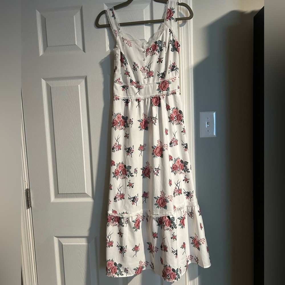 White Floral A Line Maxi Sundress